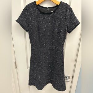 LOFT Black and White Textured Tweed Fit and Flare Dress